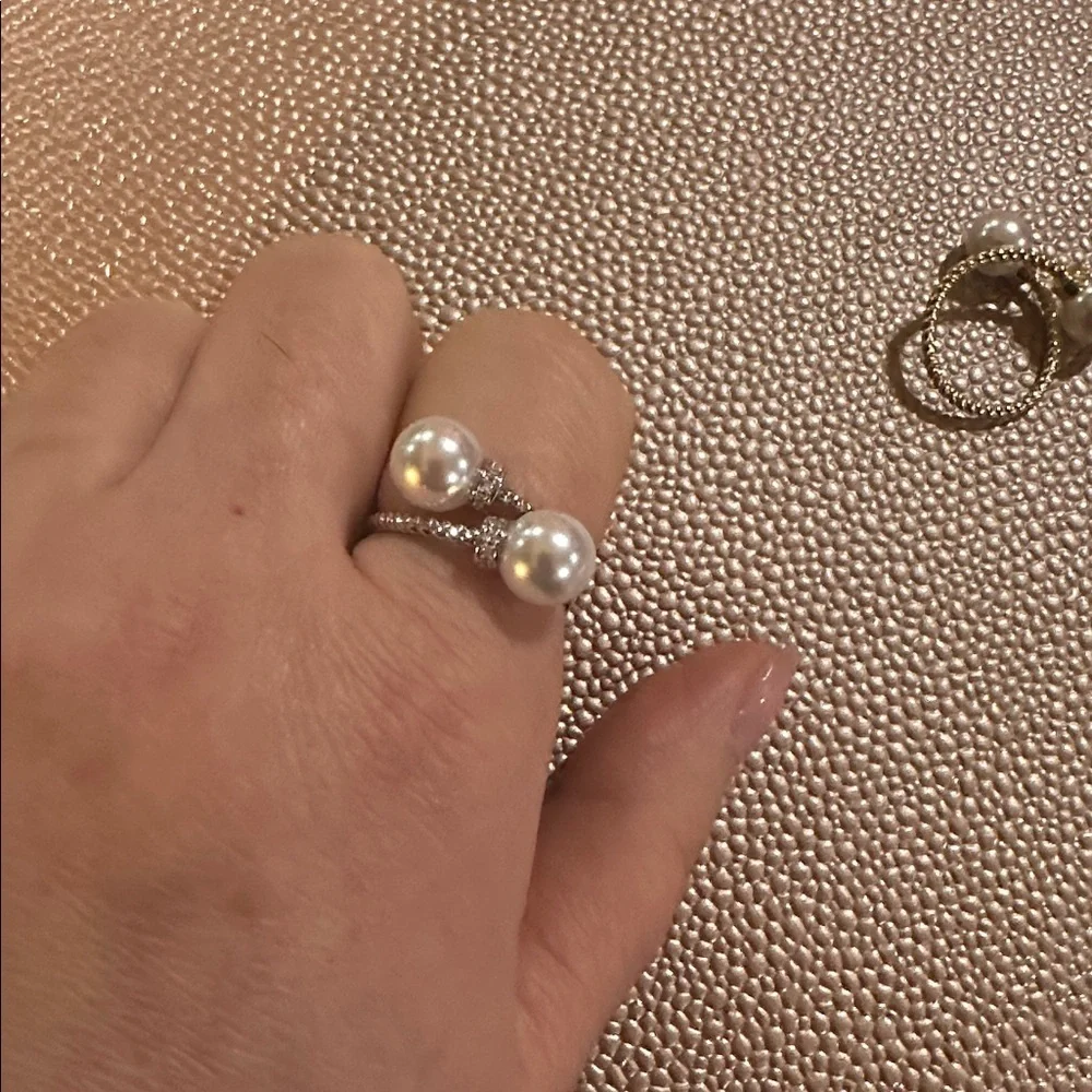 Pearl Accent Twisted Band Ring - Gold or Silver